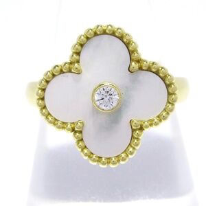 Van Cleef and Arpels Vintage Alhambra Ring with Diamond and Mother Of Pearl